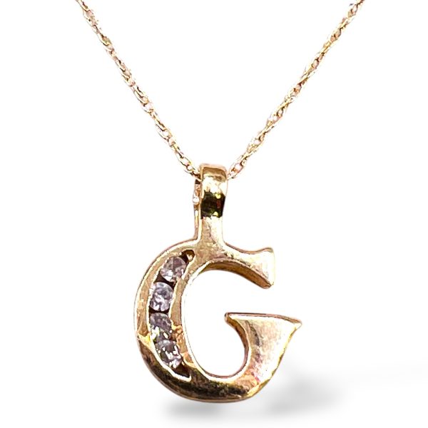 10k Yellow Gold Initial Necklace ‘G’ Letter with Diamonds - Image 7