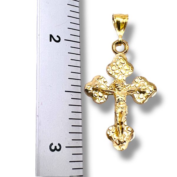 10k Solid Yellow Gold Crucifix Pendant Engraved Design - Image 2