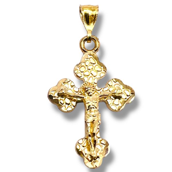 10k Solid Yellow Gold Crucifix Pendant Engraved Design