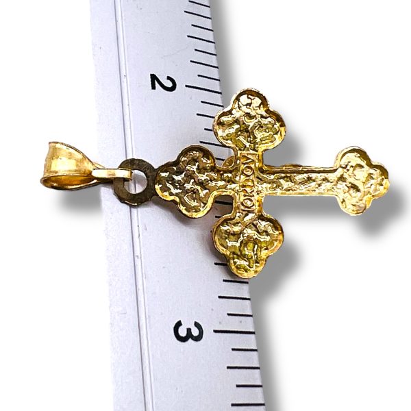 10k Solid Yellow Gold Crucifix Pendant Engraved Design - Image 3