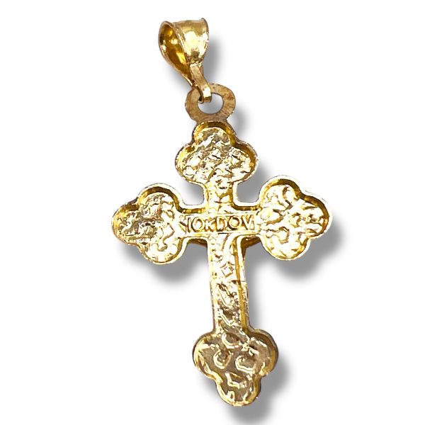 10k Solid Yellow Gold Crucifix Pendant Engraved Design - Image 6