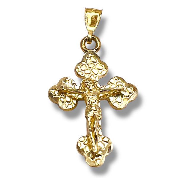 10k Solid Yellow Gold Crucifix Pendant Engraved Design - Image 7