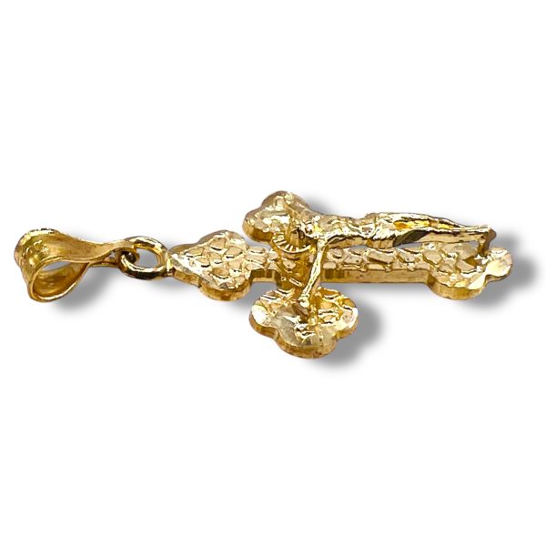 10k Solid Yellow Gold Crucifix Pendant Engraved Design - Image 8