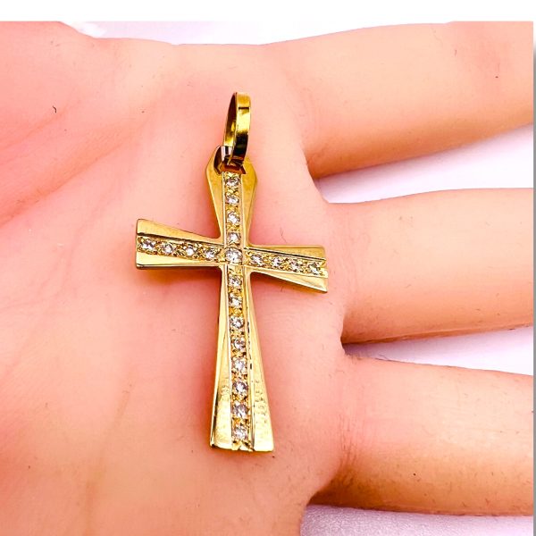 Diamond Cross Pendant | 18k Solid Yellow Gold - Image 3