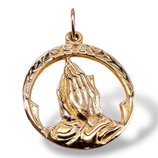 10k Yellow Gold Grace Praying Hands Pendant Faith Jewelry - Image 2