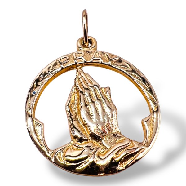 10k Yellow Gold Grace Praying Hands Pendant Faith Jewelry