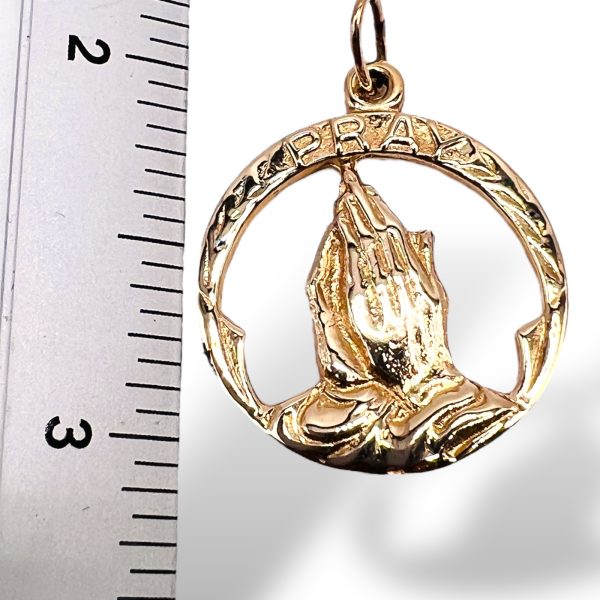 10k Yellow Gold Grace Praying Hands Pendant Faith Jewelry - Image 6