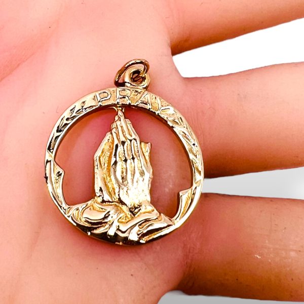 10k Yellow Gold Grace Praying Hands Pendant Faith Jewelry - Image 8