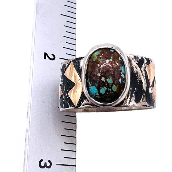 Blackened Silver Gold Accent Persian Turquoise Ring, sz 7 - Image 3