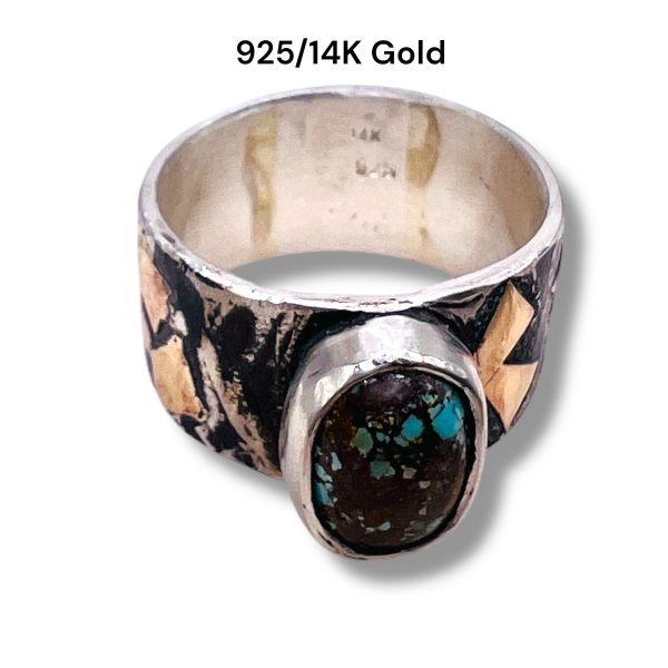 Blackened Silver Gold Accent Persian Turquoise Ring, sz 7 - Image 8