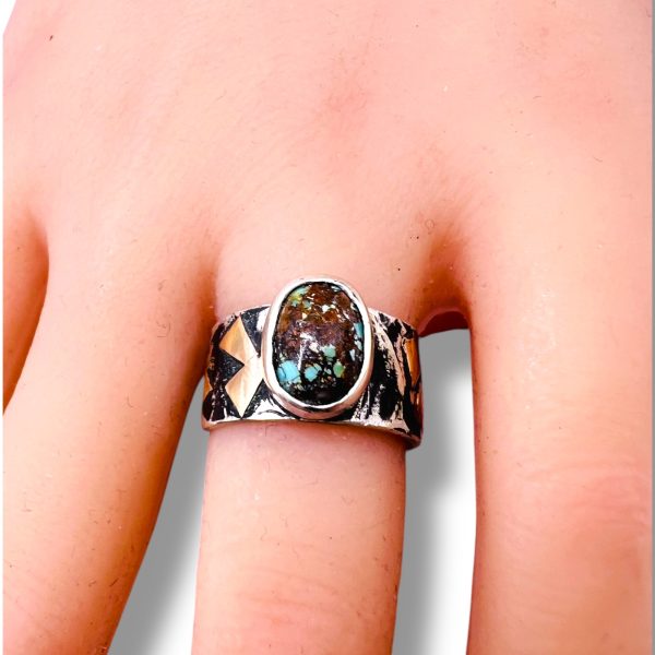 Blackened Silver Gold Accent Persian Turquoise Ring, sz 7 - Image 12