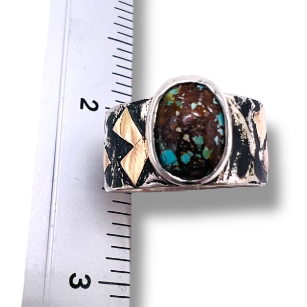 Blackened Silver Gold Accent Persian Turquoise Ring, sz 7 - Image 14