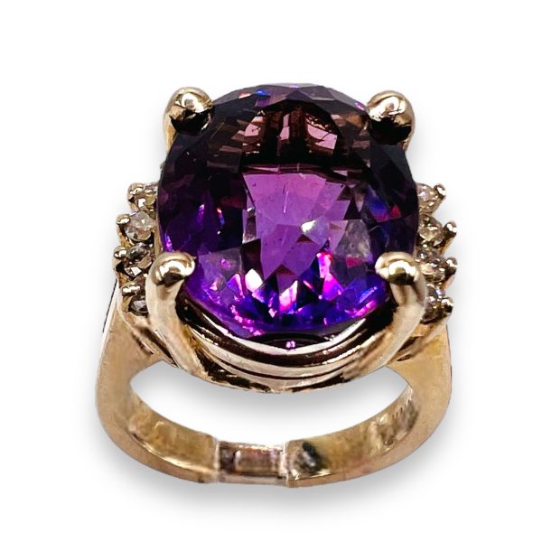 13k White Gold Amethyst Ring Diamond Accent, sz 6.5 Vintage