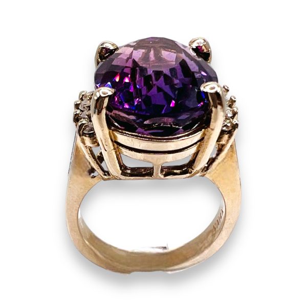 13k White Gold Amethyst Ring Diamond Accent, sz 6.5 Vintage - Image 2