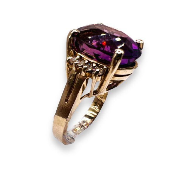 13k White Gold Amethyst Ring Diamond Accent, sz 6.5 Vintage - Image 3