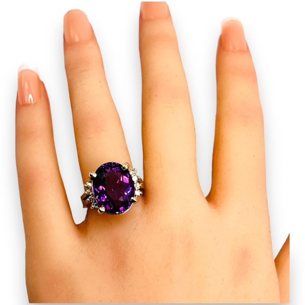 13k White Gold Amethyst Ring Diamond Accent, sz 6.5 Vintage - Image 11