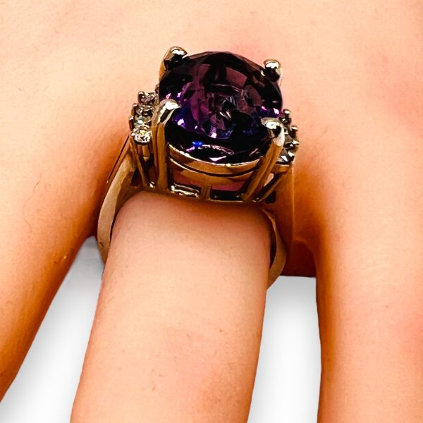 13k White Gold Amethyst Ring Diamond Accent, sz 6.5 Vintage - Image 13