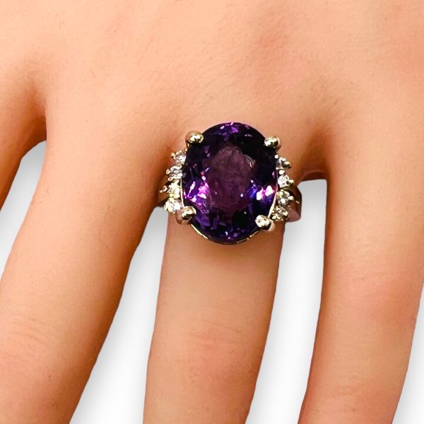 13k White Gold Amethyst Ring Diamond Accent, sz 6.5 Vintage - Image 14