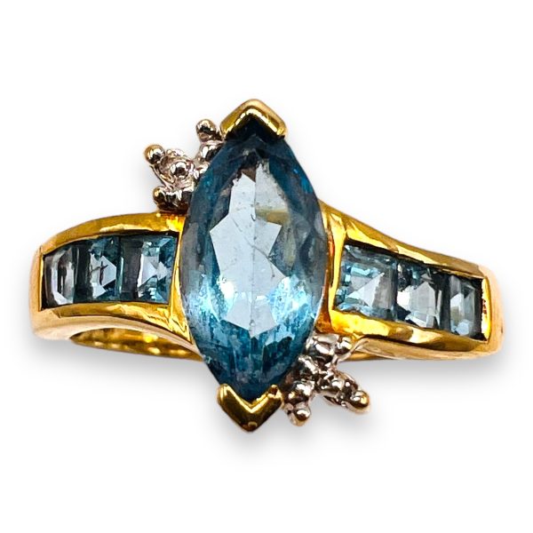 10k Gold Blue Topaz Diamond Accent Cocktail Ring, sz 7