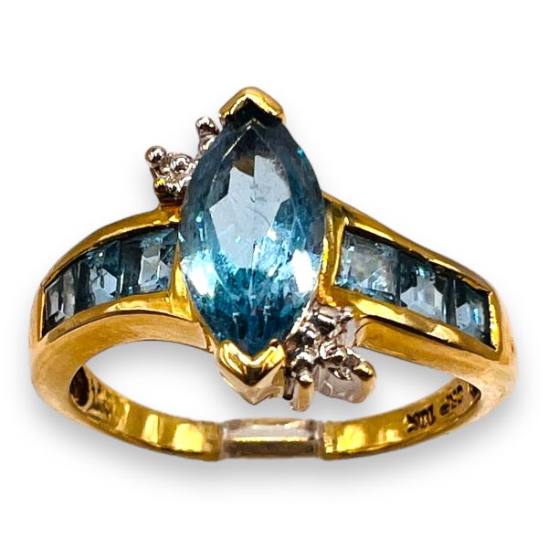 10k Gold Blue Topaz Diamond Accent Cocktail Ring, sz 7 - Image 2