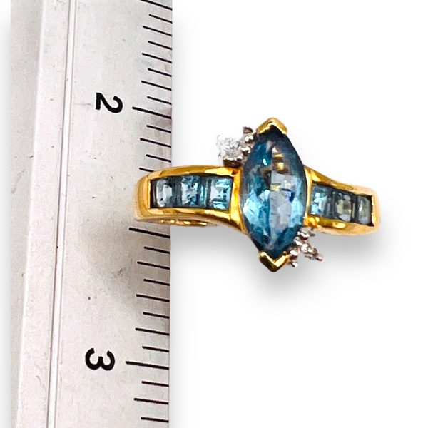 10k Gold Blue Topaz Diamond Accent Cocktail Ring, sz 7 - Image 8