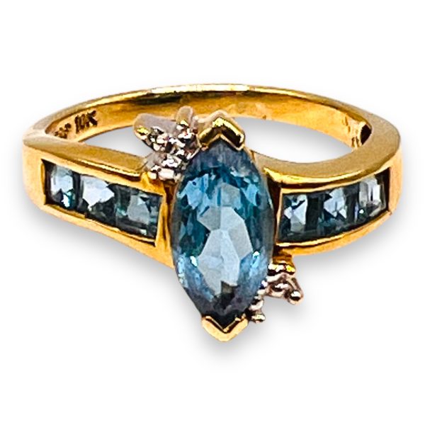 10k Gold Blue Topaz Diamond Accent Cocktail Ring, sz 7 - Image 9