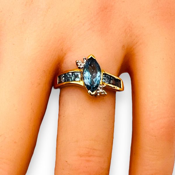 10k Gold Blue Topaz Diamond Accent Cocktail Ring, sz 7 - Image 10