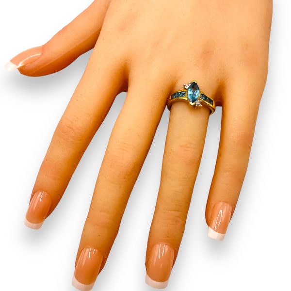 10k Gold Blue Topaz Diamond Accent Cocktail Ring, sz 7 - Image 12