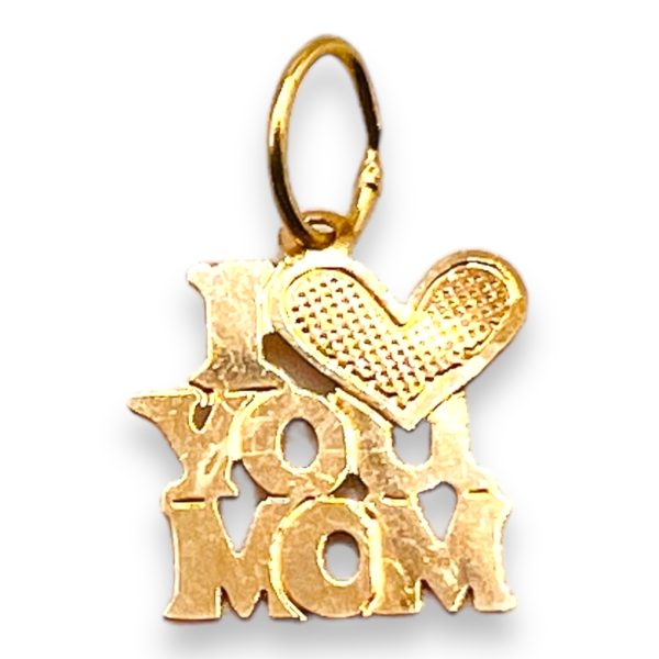 'I Love You Mom' Charm Heart Pendant 14k Yellow Gold - Image 2