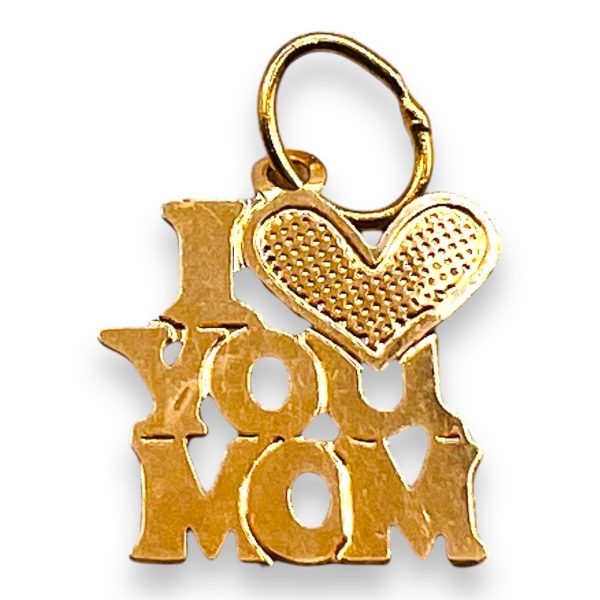 'I Love You Mom' Charm Heart Pendant 14k Yellow Gold