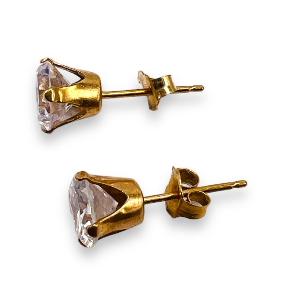 14k Real Yellow Gold Round Cubic Zirconia Stud Earrings - Image 4