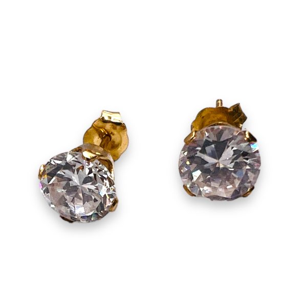 14k Real Yellow Gold Round Cubic Zirconia Stud Earrings - Image 3