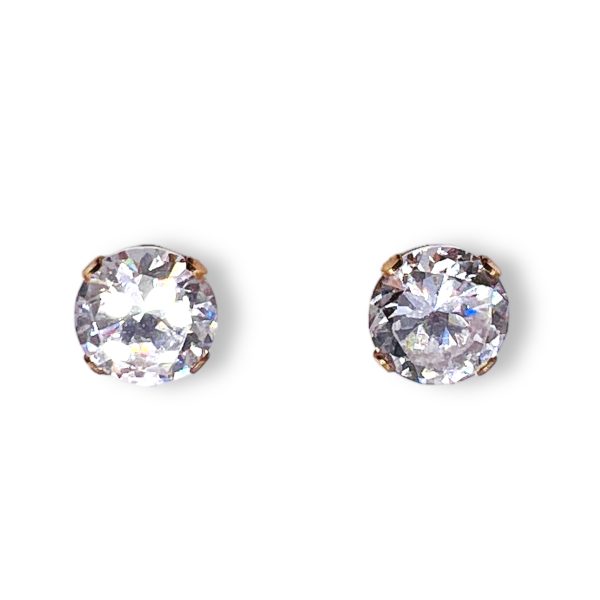 14k Real Yellow Gold Round Cubic Zirconia Stud Earrings - Image 8