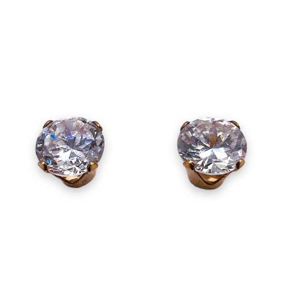 14k Real Yellow Gold Round Cubic Zirconia Stud Earrings - Image 7