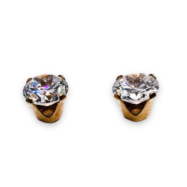 14k Real Yellow Gold Round Cubic Zirconia Stud Earrings - Image 2