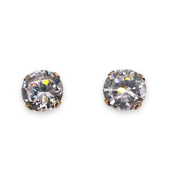 14k Real Yellow Gold Round Cubic Zirconia Stud Earrings