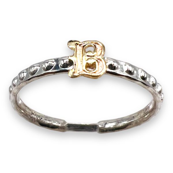 Initial Ring "B" 10k Gold Lettering, Size 6.75 | 925 Silver - Image 9