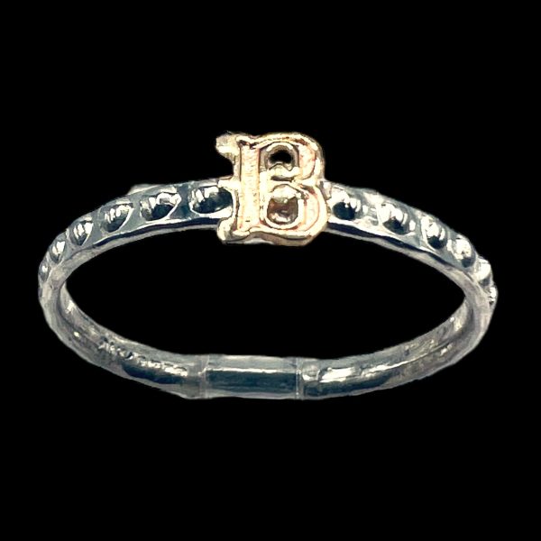 Initial Ring "B" 10k Gold Lettering, Size 6.75 | 925 Silver - Image 2