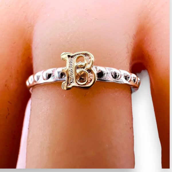 Initial Ring "B" 10k Gold Lettering, Size 6.75 | 925 Silver - Image 4