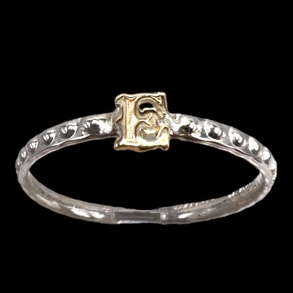 Initial Ring "E" 10k Gold Lettering | 1.5mm Silver Band - Image 3