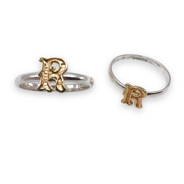 Initial Ring "R" 10k Gold Letter | 1.5mm Silver Band - Image 2