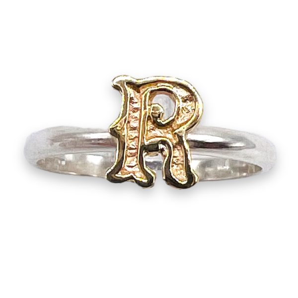 Initial Ring "R" 10k Gold Letter | 1.5mm Silver Band