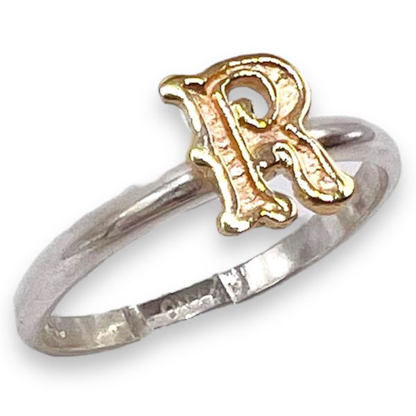 Initial Ring "R" 10k Gold Letter | 1.5mm Silver Band - Image 3