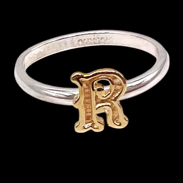 Initial Ring "R" 10k Gold Letter | 1.5mm Silver Band - Image 6