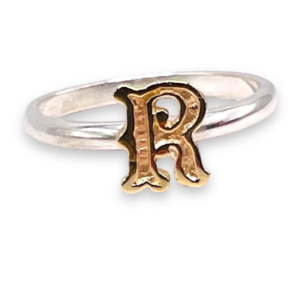 Initial Ring "R" 10k Gold Letter | 1.5mm Silver Band - Image 12