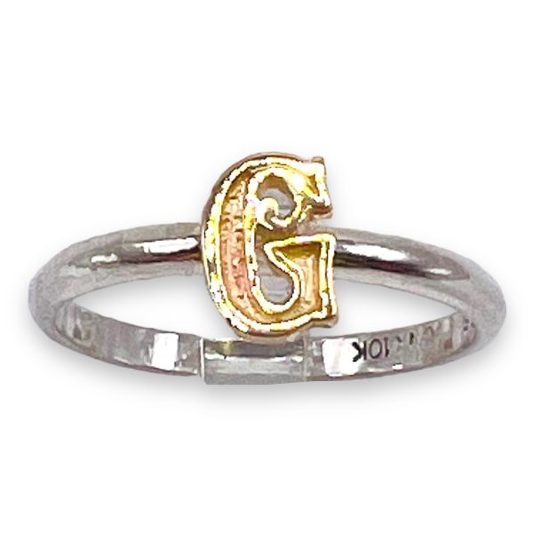 Alphabet Rings Initial "G" 10k Gold Lettering | 925 Silver