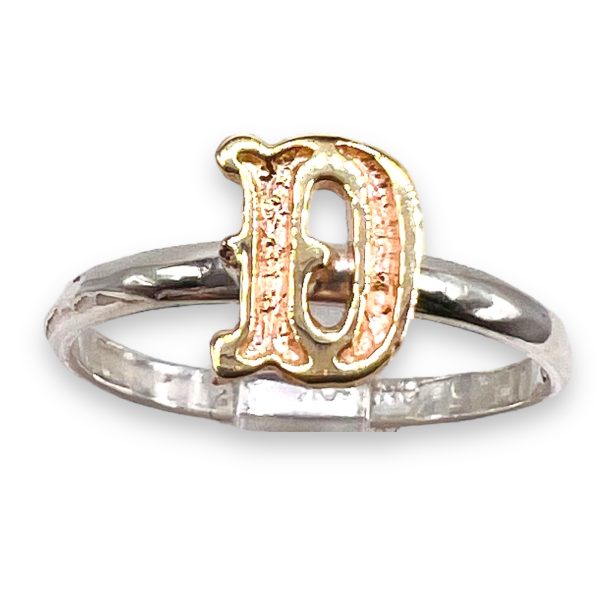 Initial Ring “D” 10k Gold Letter, Size 13.75 | 925 Silver