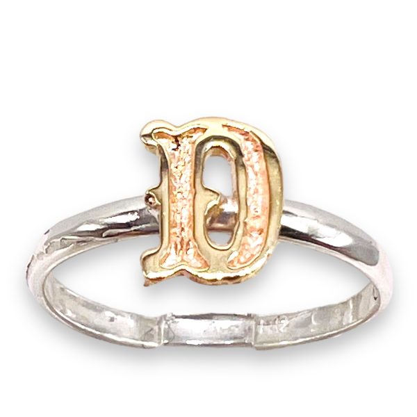 Initial Ring "D" 10k Gold Lettering, Size 13.5 | 925 Silver