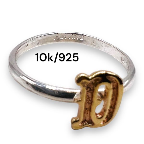 Initial Ring “D” 10k Gold Lettering, Size 4 | 1.5mm Band - Image 3