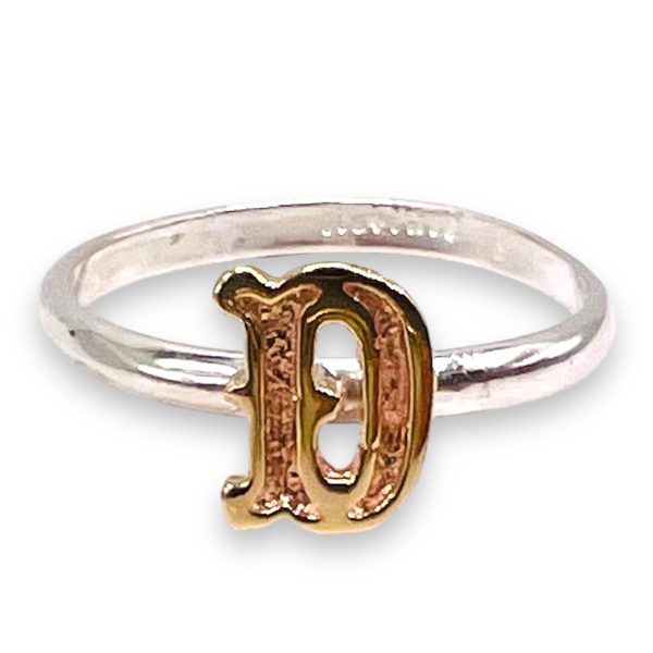 Initial Ring “D” 10k Gold Lettering, Size 4 | 1.5mm Band - Image 4